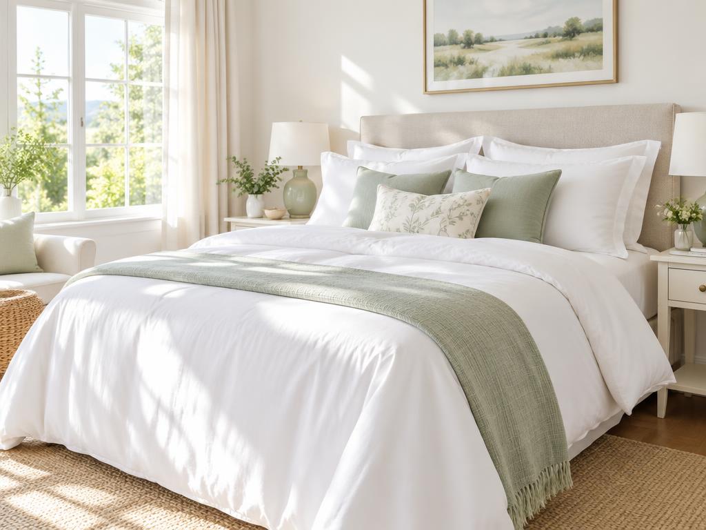 A freshly made bed with crisp white linen