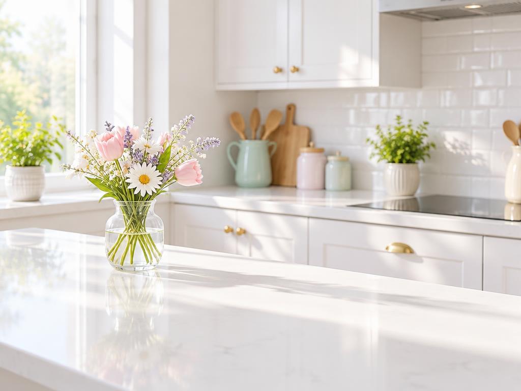 A clean, bright kitchen worktop